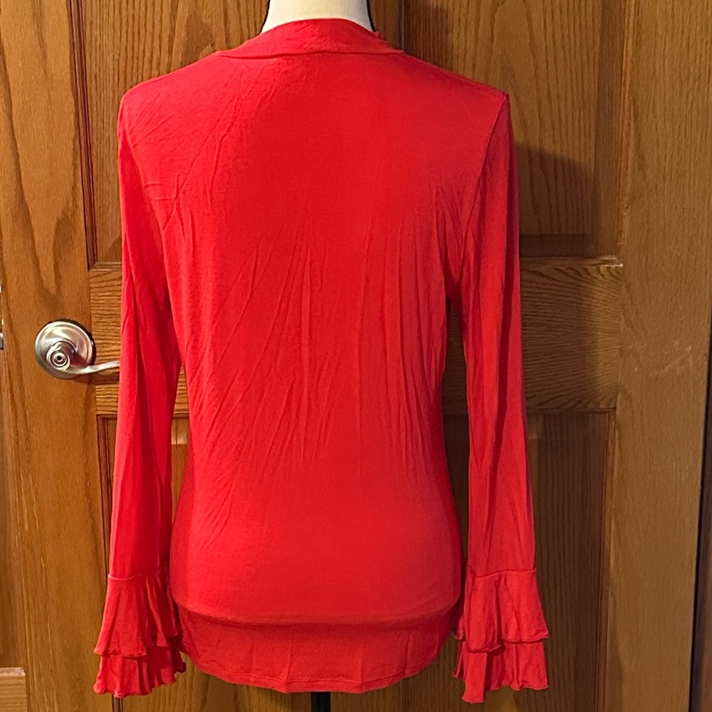 Chic Red Ruffle Sleeve Blouse - Picture 3 of 3